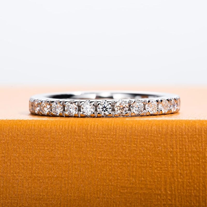 AimiIee Moissanite Eternity Rings 0.9cttw D Color VVS1 Clarity Round Brilliant Cut Moissanite Diamond S925 Sterling Silver Stackable Wedding Anniversary Bands for Women with Certificate - Image 2