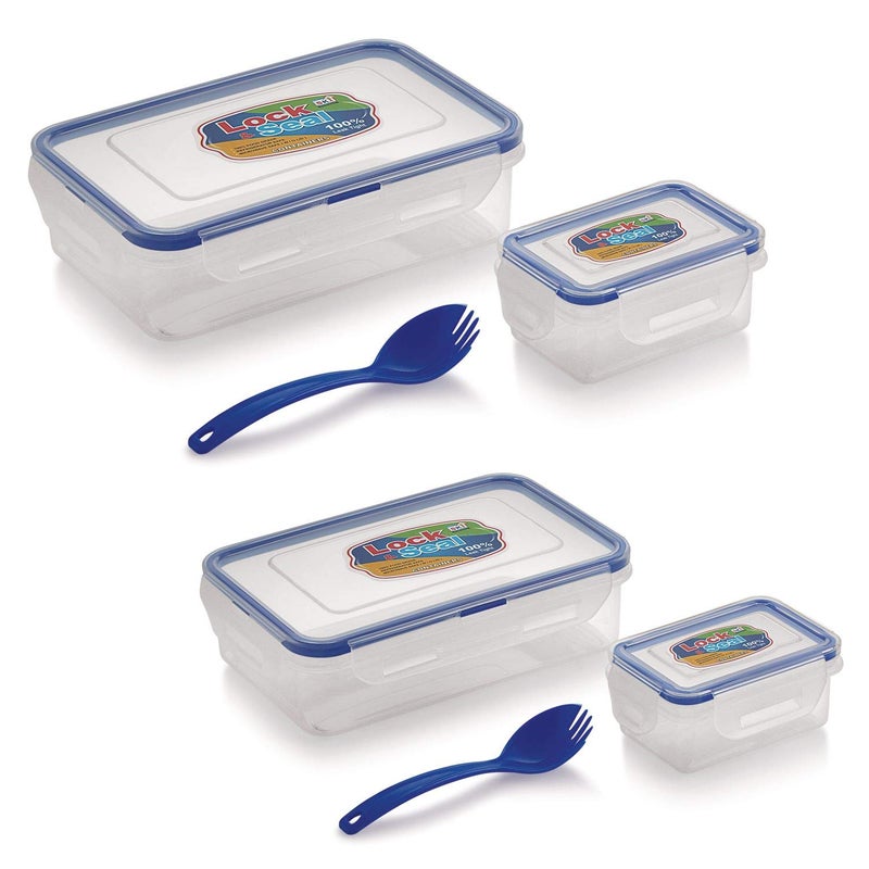 SKI Homeware Plastic Lock N Seal Lunch Box, 800ml and 550ml (Transparent) - Pack of 2 - Image 3