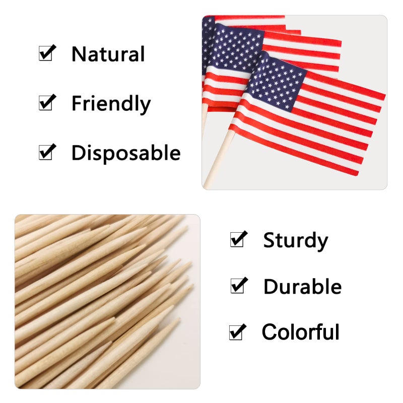 BLUETOP BLUE TOP 100pcs Mini American Flag Toothpicks 4 Inch America Flag picks  Cupcake picks for appetizers/cupcake/desserts Great for July 4th  Olympic Games Celebration Longer but better - Image 3