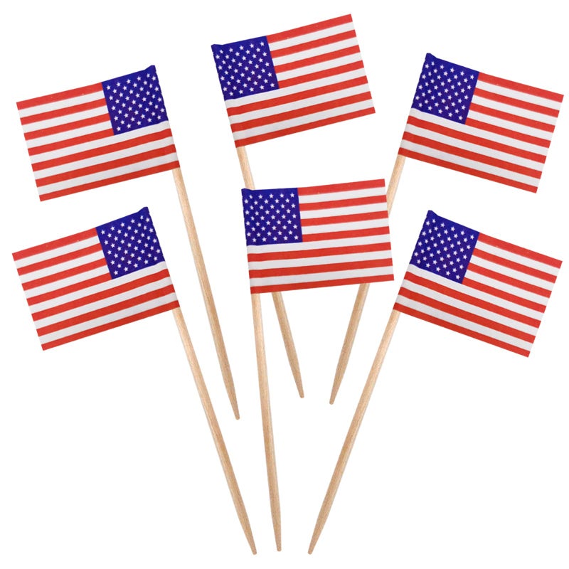 BLUETOP BLUE TOP 100pcs Mini American Flag Toothpicks 4 Inch America Flag picks  Cupcake picks for appetizers/cupcake/desserts Great for July 4th  Olympic Games Celebration Longer but better - Image 1