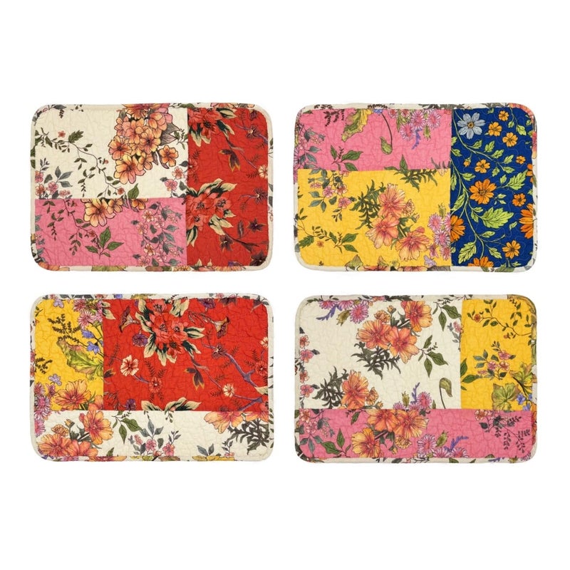 ART Pinecone Patchwork Floral Quilted Placemats Set of 4 â€“ 13x19 Cotton Table Mats, Reversible Vintage Farmhouse Table Decor (4, Patchwork Floral Original) - Image 1