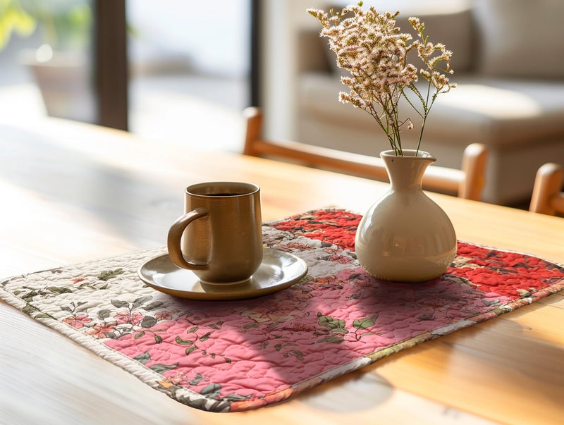 ART Pinecone Patchwork Floral Quilted Placemats Set of 4 â€“ 13x19 Cotton Table Mats, Reversible Vintage Farmhouse Table Decor (4, Patchwork Floral Original) - Image 4