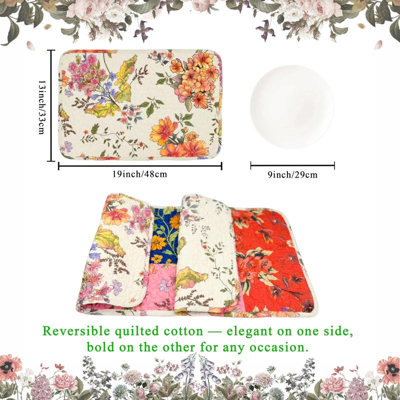 ART Pinecone Patchwork Floral Quilted Placemats Set of 4 â€“ 13x19 Cotton Table Mats, Reversible Vintage Farmhouse Table Decor (4, Patchwork Floral Original) - Image 5