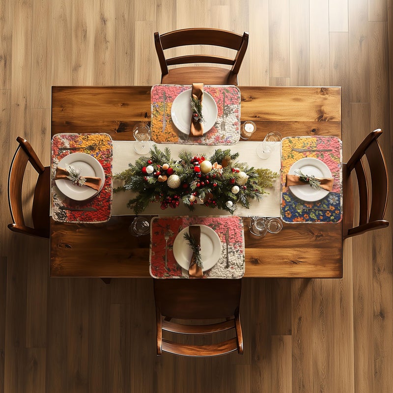 ART Pinecone Patchwork Floral Quilted Placemats Set of 4 â€“ 13x19 Cotton Table Mats, Reversible Vintage Farmhouse Table Decor (4, Patchwork Floral Original) - Image 2