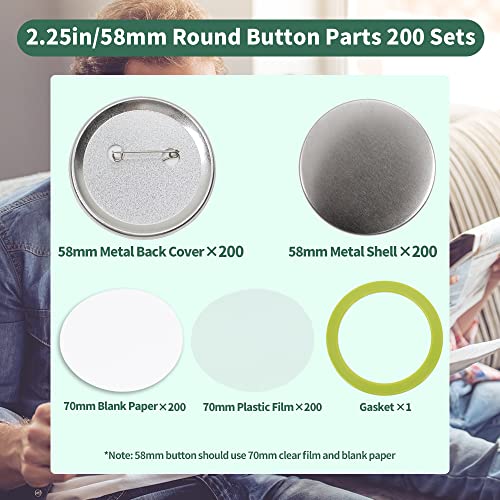 Mostme 200 Sets 2.25 inch Button Maker Supplies, 58mm Button Supplies Parts Badge Part, Buttons Making Supplies, Includes Metal Pin Back Cover, Metal Shells, Blank Paper&Clear Film - Image 2