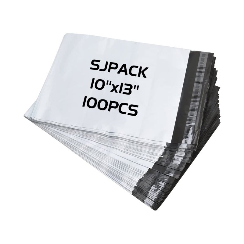 SJPACK Poly Mailers 10x13inch 100 Bags 25 Mil Poly Mailers Envelopes Bags With Selfsealing Strip White Poly Bags