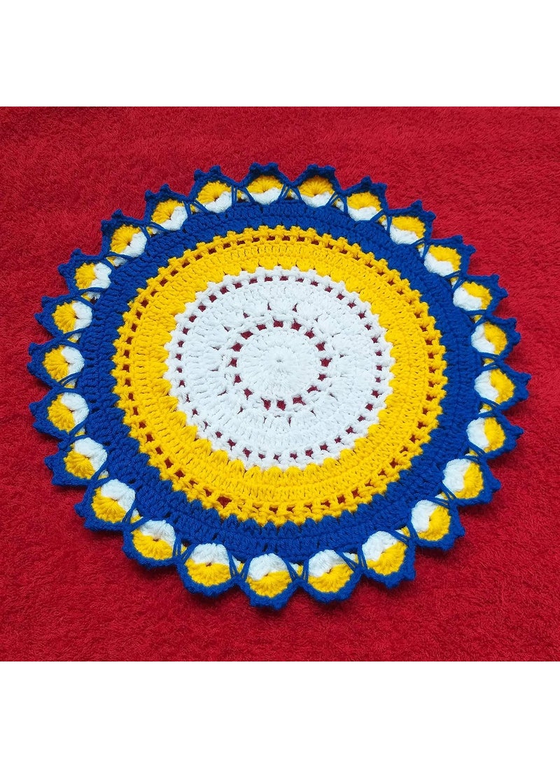 RR RITIKA Craft® Woollen Crochet Handmade Table Mat (13.5inch) Mandla Design/Rangoli Design  - Image 4
