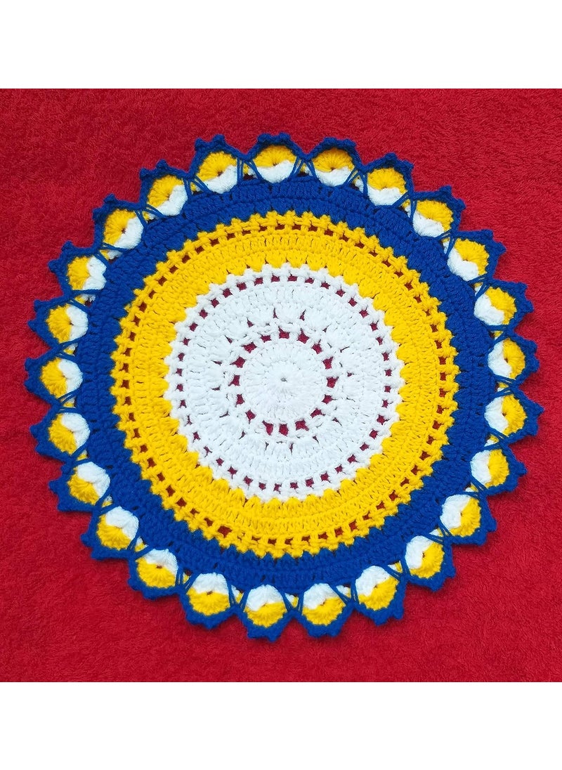 RR RITIKA Craft® Woollen Crochet Handmade Table Mat (13.5inch) Mandla Design/Rangoli Design  - Image 3