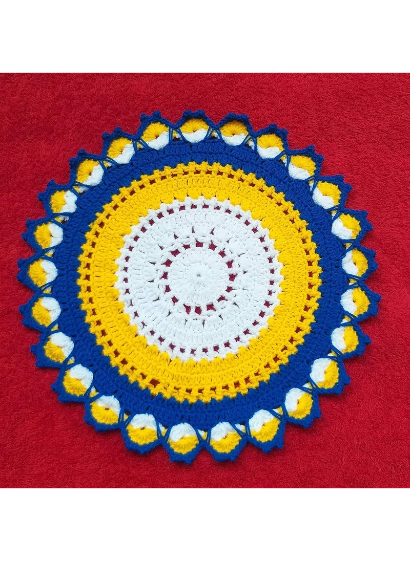 RR RITIKA Craft® Woollen Crochet Handmade Table Mat (13.5inch) Mandla Design/Rangoli Design  - Image 1