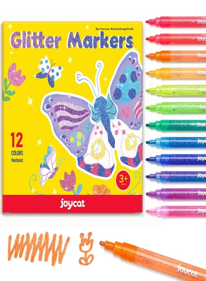 JoyCat 3mm Medium Tip Glitter Markers - 12 Vibrant Colors (Red to Pink) | 3ml High-Capacity Ink | Multi-Surface Paint Pens for Rock, Wood, Fabric, Glass | Gift for Kids DIY Crafts - Image 1