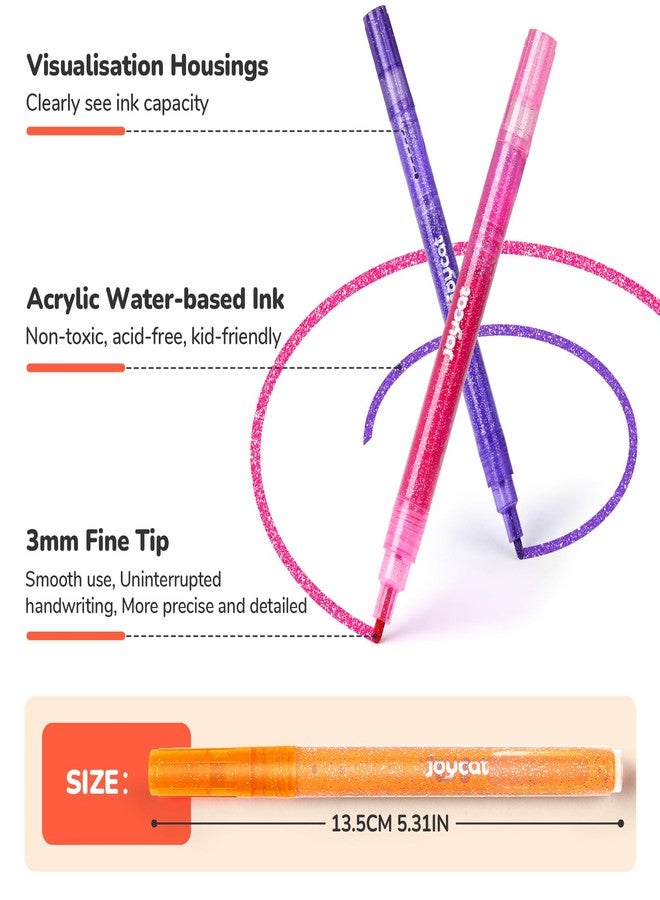 JoyCat 3mm Medium Tip Glitter Markers - 12 Vibrant Colors (Red to Pink) | 3ml High-Capacity Ink | Multi-Surface Paint Pens for Rock, Wood, Fabric, Glass | Gift for Kids DIY Crafts - Image 5