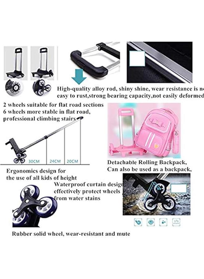 Bowknot Kids Girls Rolling Backpack Cute Carry-on Luggage with Wheels Trolly BookBag for School-6 Wheels - Image 4