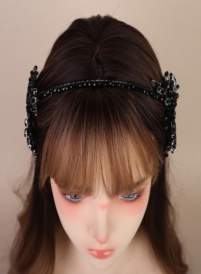 Rumtock Black Rhinestones Crown Wedding Women Hair Piece Handmade Crystal Silver Tiara (Black) - Image 4