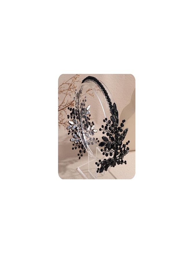Rumtock Black Rhinestones Crown Wedding Women Hair Piece Handmade Crystal Silver Tiara (Black) - Image 1