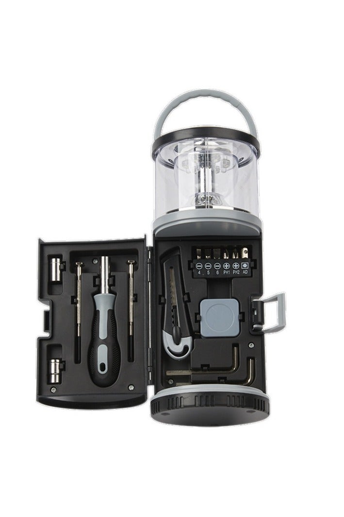 فانوس مع طقم أدوات مكون من 15 قطعة مزود بضوء LED فائق السطوع وإشارة طوارئ، بمقبض حمل محمول، للاستخدام الداخلي والخارجي - Image 1