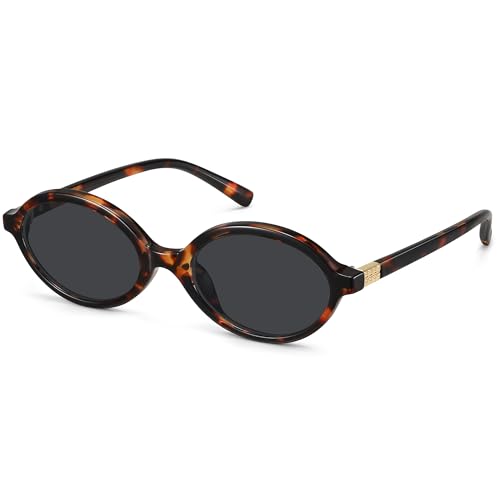 Fozono Retro Oval Sunglasses for Women Trendy Small Vintage Round Sun Glasses UV Protection UV Protection Tortoise Frame/Gray Lens - Image 1