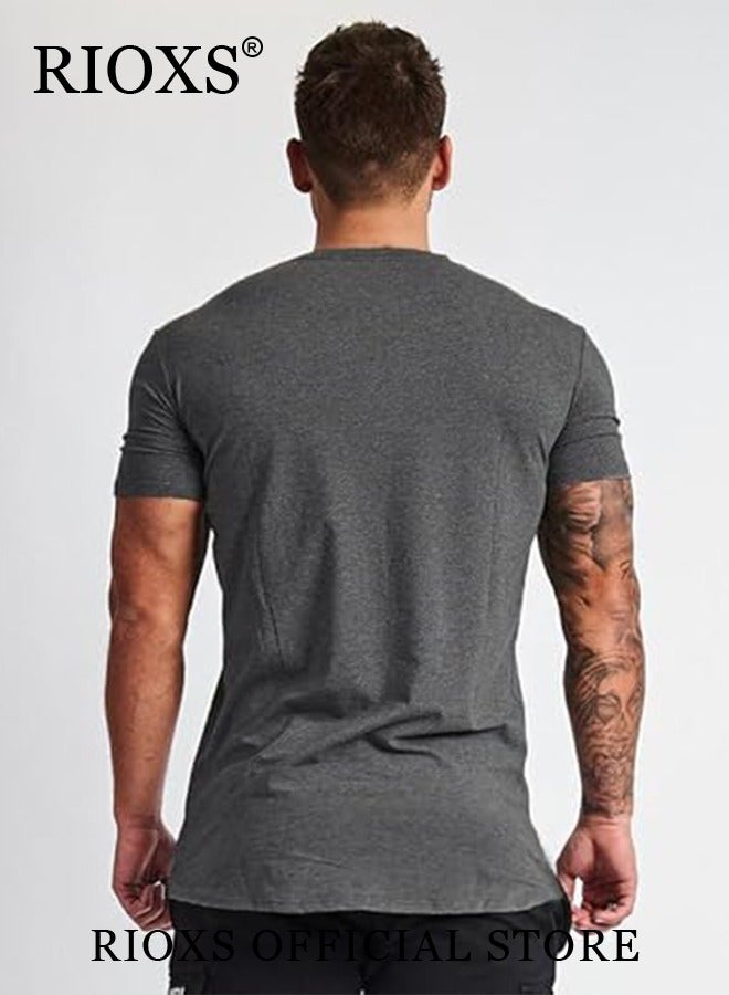 RIOXS Men's Basic Slim Fit Short Sleeve T-Shirt, Stretch V-Neck Fitness Workout Tops, Casual Versatile Beach Shirts, Reliable Option for Any Man Seeking Comfort without Compromising on Style  - Image 2