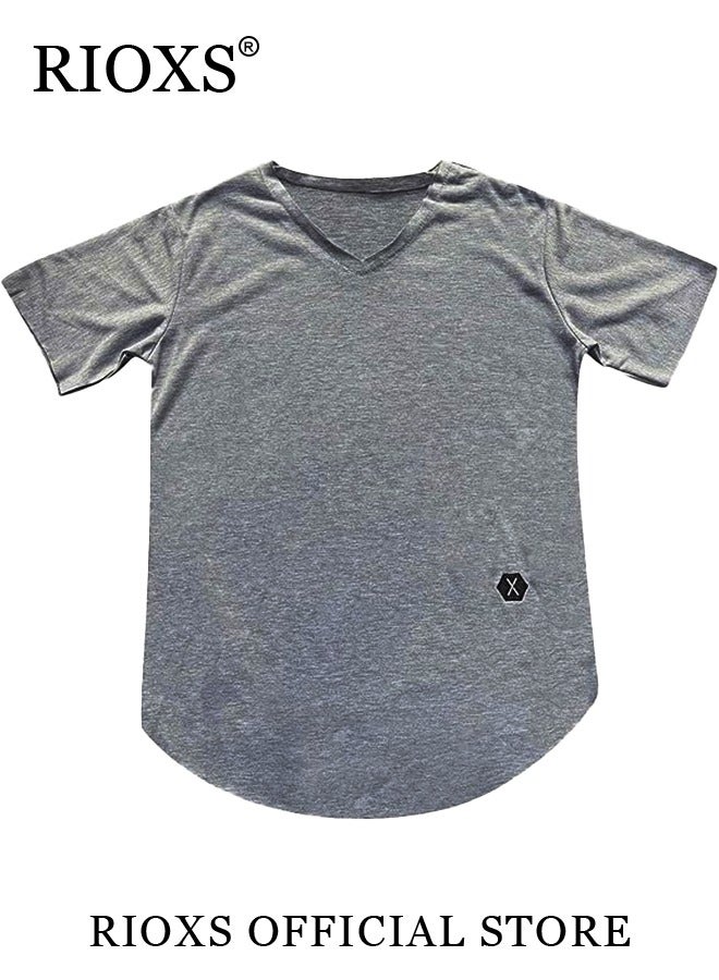 RIOXS Men's Basic Slim Fit Short Sleeve T-Shirt, Stretch V-Neck Fitness Workout Tops, Casual Versatile Beach Shirts, Reliable Option for Any Man Seeking Comfort without Compromising on Style  - Image 3