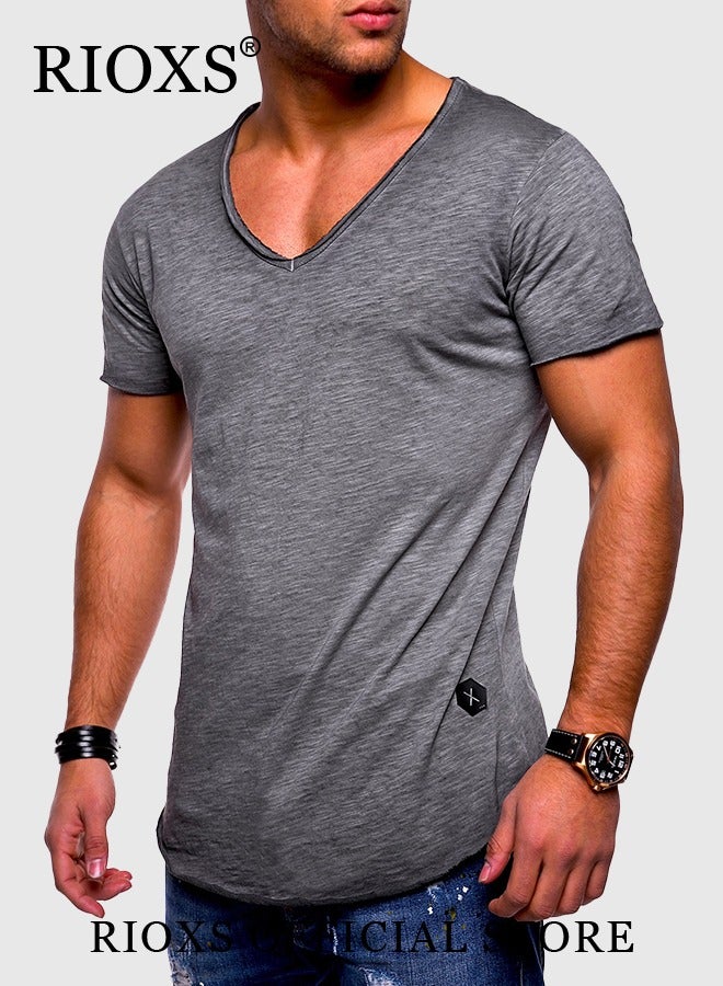 RIOXS Men's Basic Slim Fit Short Sleeve T-Shirt, Stretch V-Neck Fitness Workout Tops, Casual Versatile Beach Shirts, Reliable Option for Any Man Seeking Comfort without Compromising on Style  - Image 5