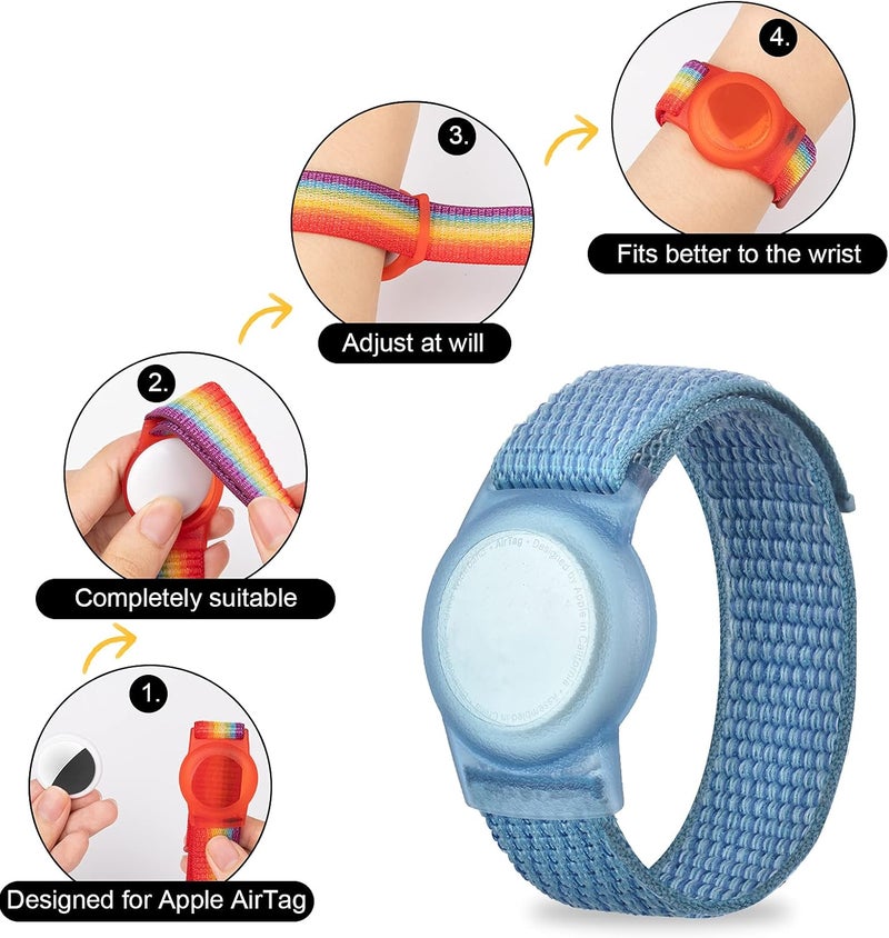 Yiurcy سوار AirTag للأطفال، غلاف واقي لجهاز Apple Air Tag مع حزام معصم نايلون، غلاف حالة متعقب GPS مضاد للفقدان، حزام ساعة مرن للأطفال والفتيات والفتيان وكبار السن (أزرق) - Image 3