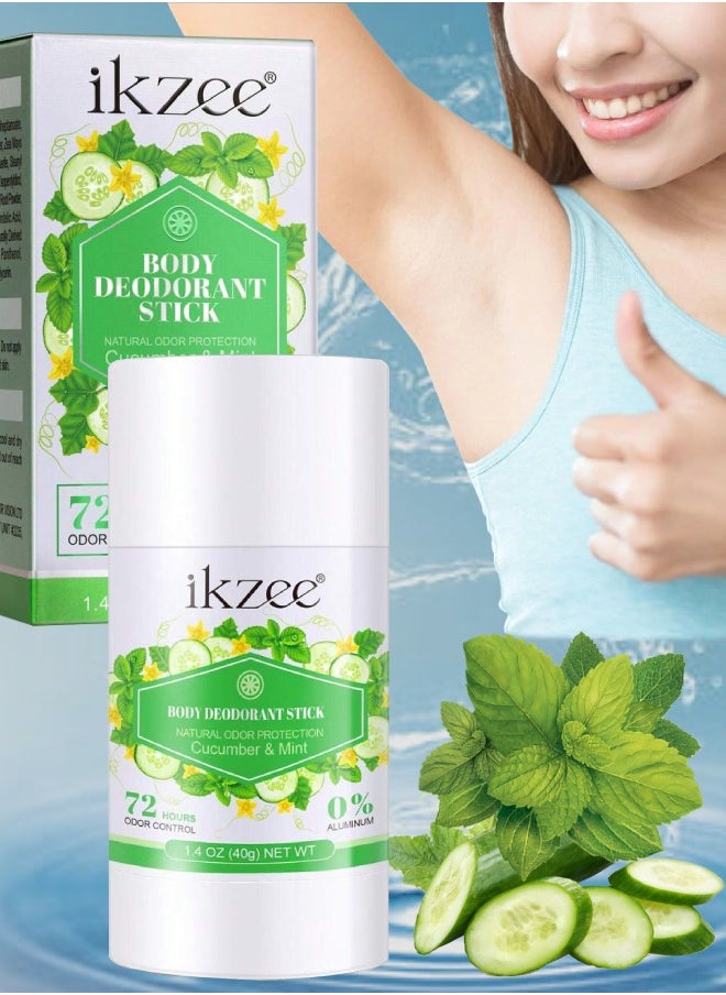 IKZEE Whole Body Deodorant Stick Cucumber and Mint 72 Hour Odor Control Aluminum Free Baking Soda Free Natural Scented Skin Safe for Armpit Privates and Other Parts Oduor Control Cream 40g  - Image 1