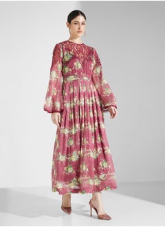 Threadz by Ajooni Lace Neck Cut Out Printed Dress  - Image 4