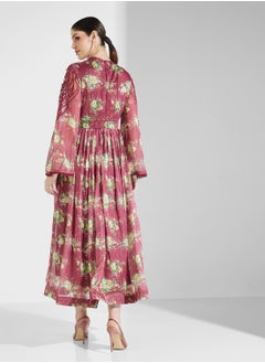 Threadz by Ajooni Lace Neck Cut Out Printed Dress  - Image 2