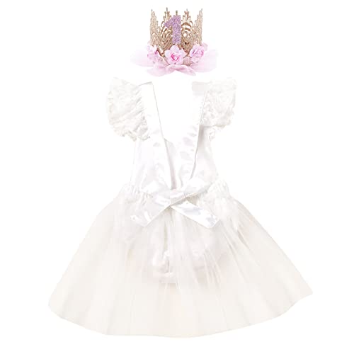 IMEKIS Onderful 1st Birthday Girl Outfit Cake Smash Boho Rainbow First Birthday Dress Princess Floral Party Lace Romper Mini Tutu Skirt Headband Summer Baby One Year Old Photoshoot White 1218 Months - Image 3