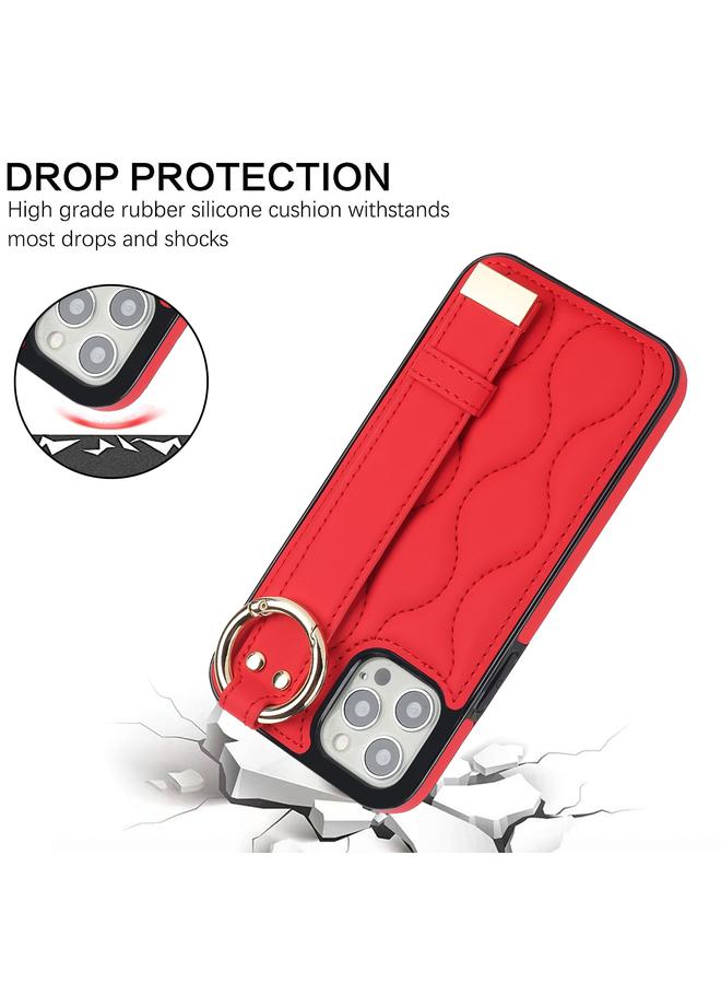 Zaboon Case For iPhone 12 Pro Max Non-slip Full Coverage Ring PU Phone Case with Wristband - Image 3