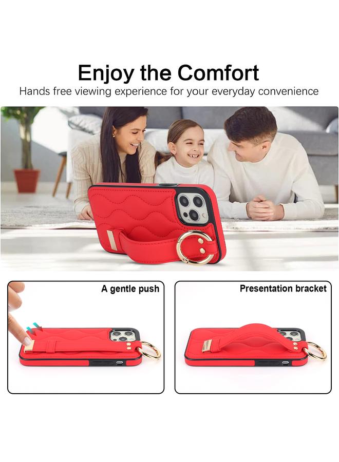 Zaboon Case For iPhone 12 Pro Max Non-slip Full Coverage Ring PU Phone Case with Wristband - Image 5