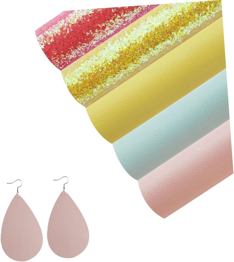 BATHVEVE 5pcs Random Color Pu Leather Fabric for Earrings Hair Bows and Craft Projects Texture for Handmade Accessories and Christmas Decorations