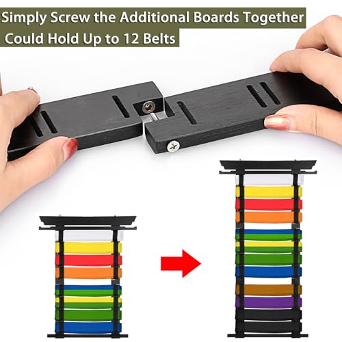 JUXYES Wall Hanging Martial Arts Belts Organizer for 8 12 Belts with Medal Hanger and Stickers, Bamboo Karate Belt Display Holder Rack, Taekwondo Belt Display Holder for Martial Arts Learners, Black - Image 3