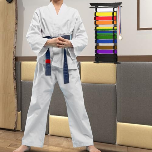 JUXYES Wall Hanging Martial Arts Belts Organizer for 8 12 Belts with Medal Hanger and Stickers, Bamboo Karate Belt Display Holder Rack, Taekwondo Belt Display Holder for Martial Arts Learners, Black - Image 5