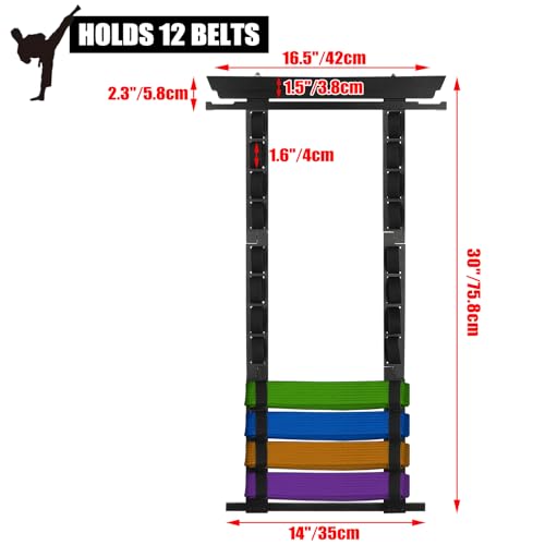 JUXYES Wall Hanging Martial Arts Belts Organizer for 8 12 Belts with Medal Hanger and Stickers, Bamboo Karate Belt Display Holder Rack, Taekwondo Belt Display Holder for Martial Arts Learners, Black - Image 2