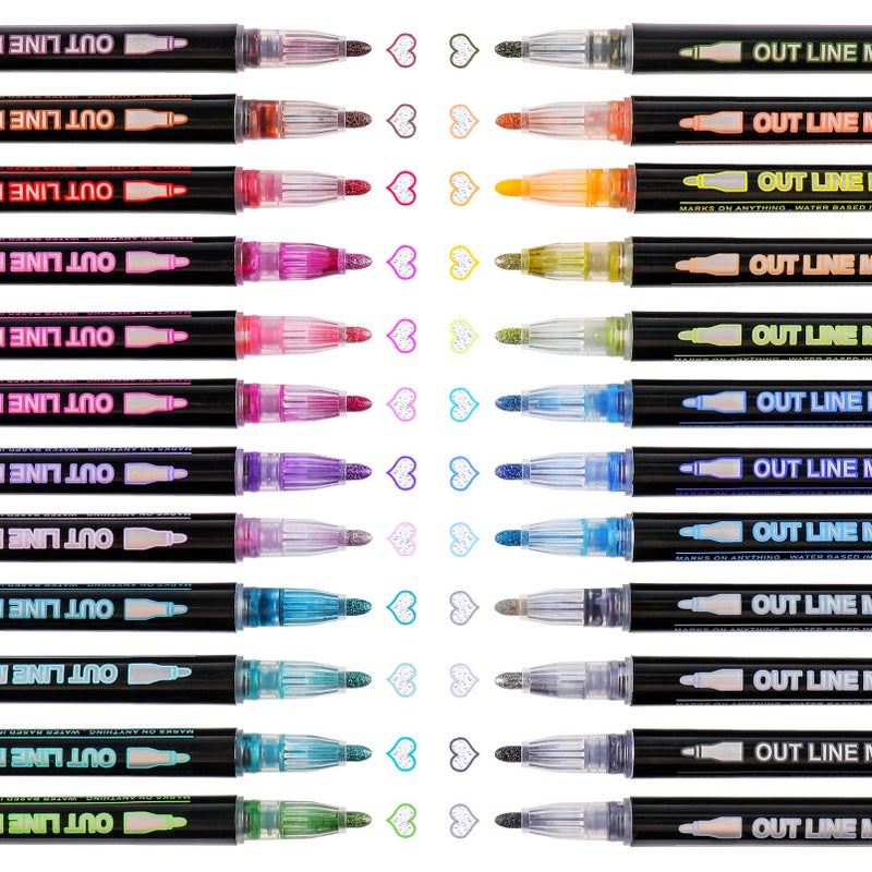 RIANCY Outline Metallic Markers Super Squiggles Markers 24 Colors Self Double Line Pen Outline Shimmer Pens for Art Drawing Christmas Greeting Cards Scrapbook Crafts Ceramic Glass Christmas Decor - Image 2
