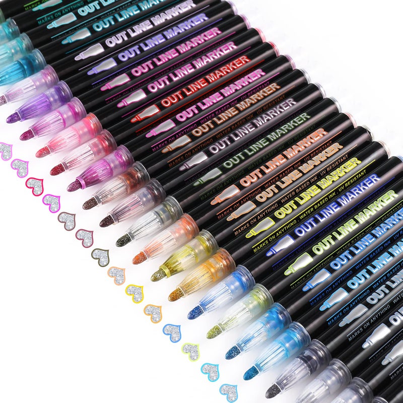 RIANCY Outline Metallic Markers Super Squiggles Markers 24 Colors Self Double Line Pen Outline Shimmer Pens for Art Drawing Christmas Greeting Cards Scrapbook Crafts Ceramic Glass Christmas Decor - Image 4