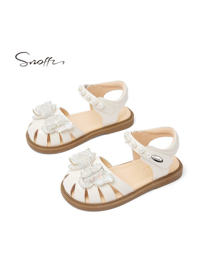 Snoffy صنادل سنوفي للأطفال، أحذية أميرات للبنات، موضة صيفية، أحذية كريستالية مريحة ذات نعل ناعم للفتيات الصغيرات، أبيض فانيلا، مقاس 27 - Image 3