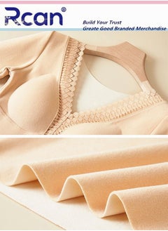 Rcan 2 In 1 Women's Bra Thermal Underwear with Chest Pad V Neck Thick Section Long Sleeve Winter Base Layer Shirt Slim Fleece Lined Top Plus Size  - Image 3