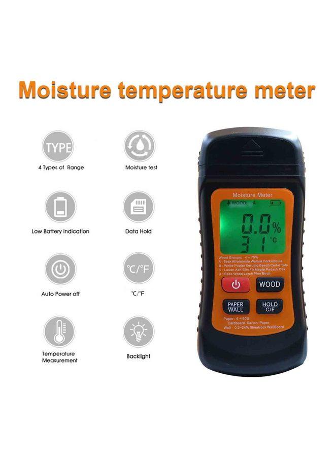 Handheld Moisture Meter with Test Pins for Wood Black - Image 2
