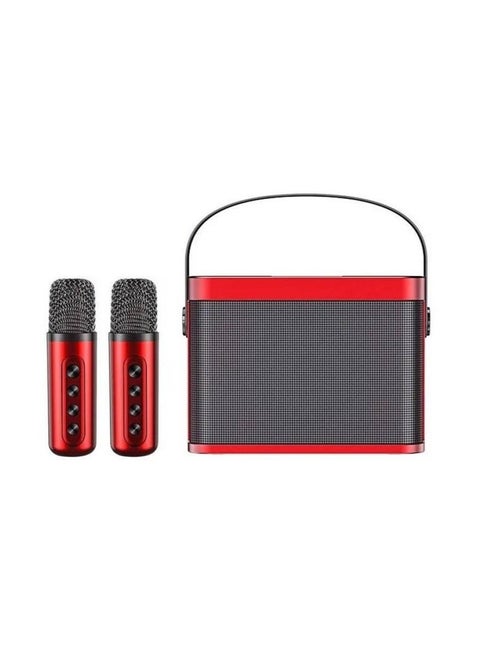 YS-219 Bluetooth Karaoke Speaker System with Dual Wireless Microphones – Portable Outdoor Sound System with Powerful Bass, Echo & Vocal Effects, USB & TF Card Playback, AUX Input, and Rechargeable Battery – Ideal for Parties, Events, Picnics & Gatherings Red