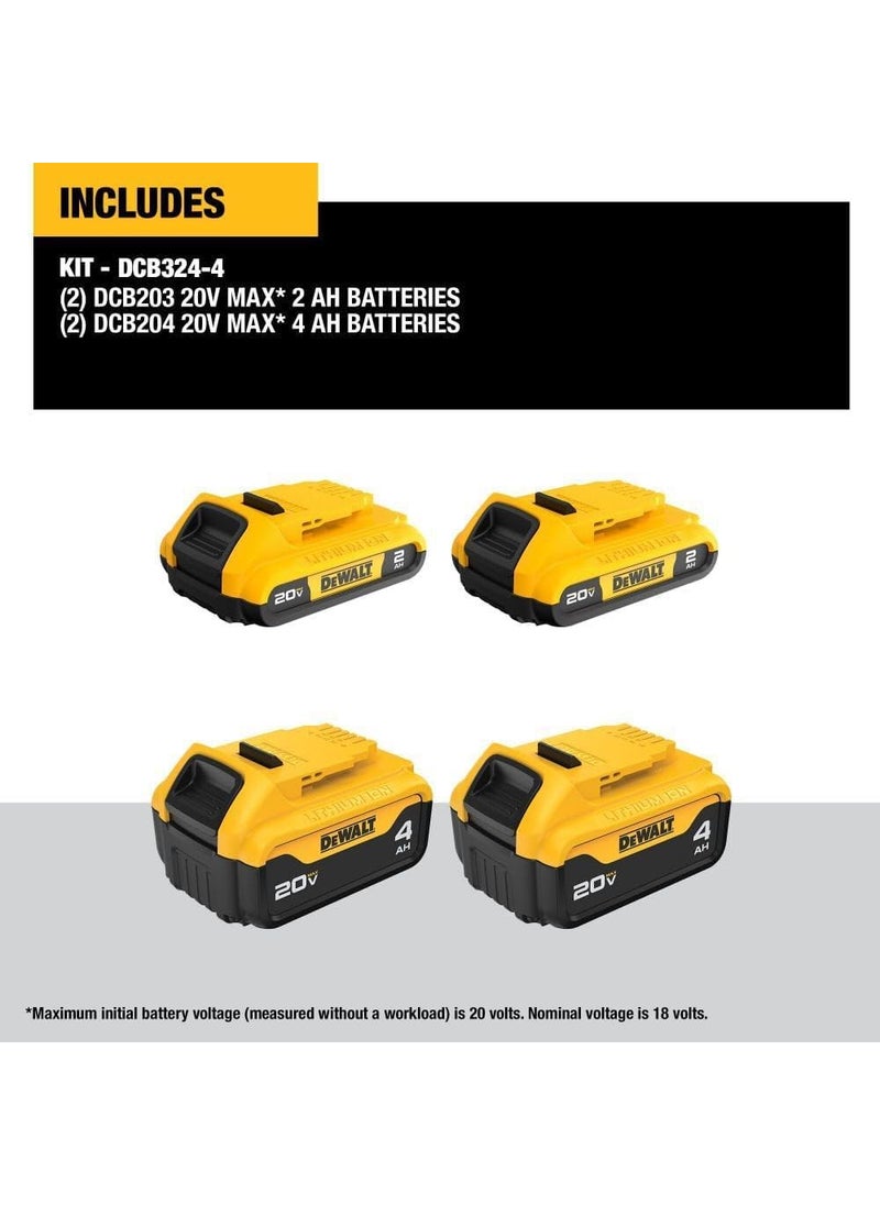 DEWALT DEWALT 20V MAX Lithium Ion Battery 2 Ah and 4 Ah 4Pack Fuel Gauge LED Charge Indicators DCB3244  - Image 3
