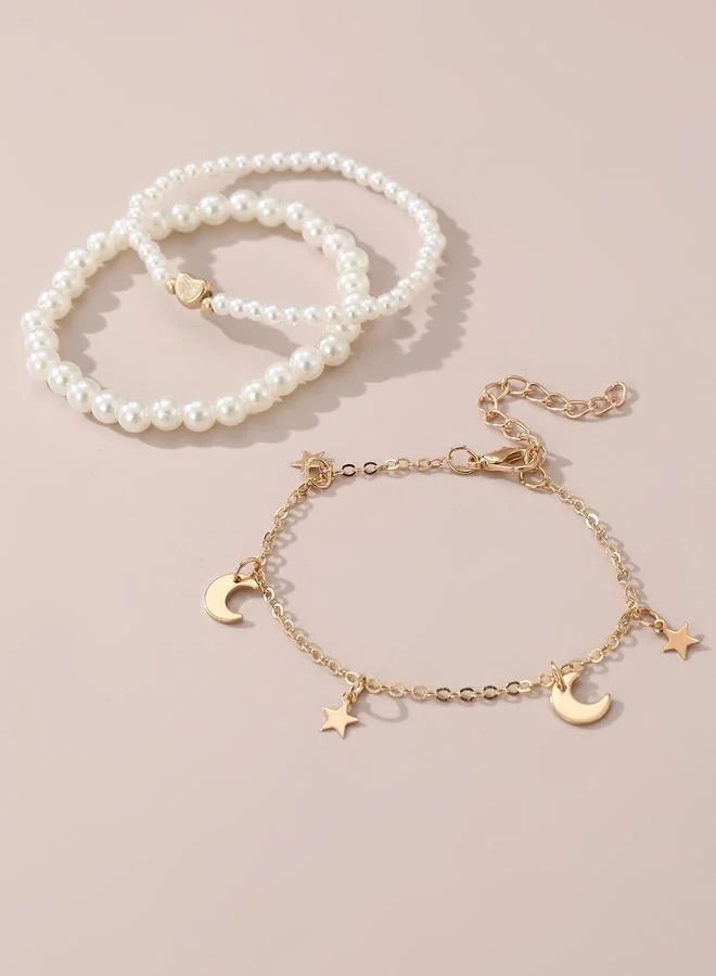Take Two  Pack of 3 - Girls Multi-Color Pearl and Charm Bracelet for Women | Best Price UAE