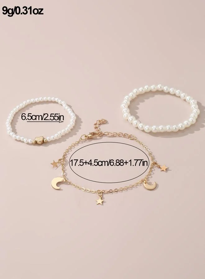 Take Two  Pack of 3 - Girls Multi-Color Pearl and Charm Bracelet for Women | Best Price UAE