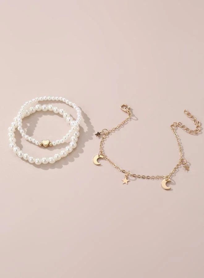 Take Two  Pack of 3 - Girls Multi-Color Pearl and Charm Bracelet for Women | Best Price UAE