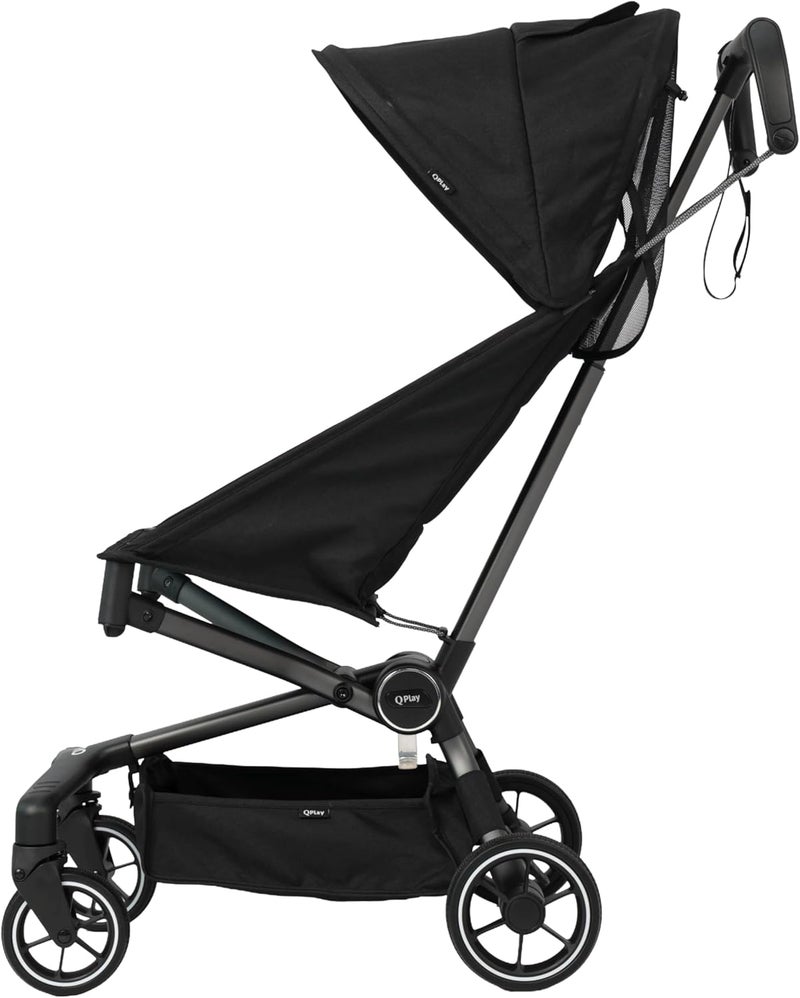 QPlay Airo Stroller, Lightweight Foldable Baby Stroller for Travel, Ultra Compact &Portable, Adjustable Recline, 5-Point Harness, One-Touch Brake, Sun Canopy, Ultra-Light Aluminium Frame, 6M-4Y, Black - Image 2