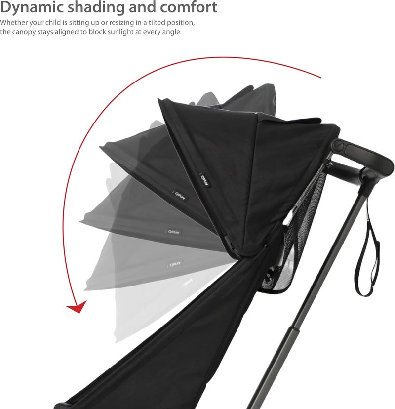 QPlay Airo Stroller, Lightweight Foldable Baby Stroller for Travel, Ultra Compact &Portable, Adjustable Recline, 5-Point Harness, One-Touch Brake, Sun Canopy, Ultra-Light Aluminium Frame, 6M-4Y, Black - Image 5