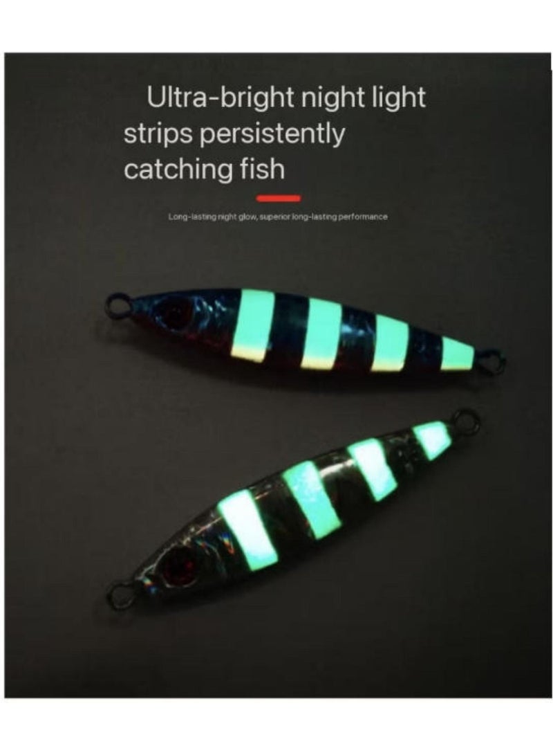 jingpin Hot Catch Model | Little Fatty 20g Fast-Sinking Metal Jig Lure - Blue-Pink Laser Glow-in-the-Dark UV Artificial Bait with Spinner Blade Hook, Specialized for Saltwater Fishing, Shore Cast Long-Distance Fishing Tackle, 5-Pack - Image 2