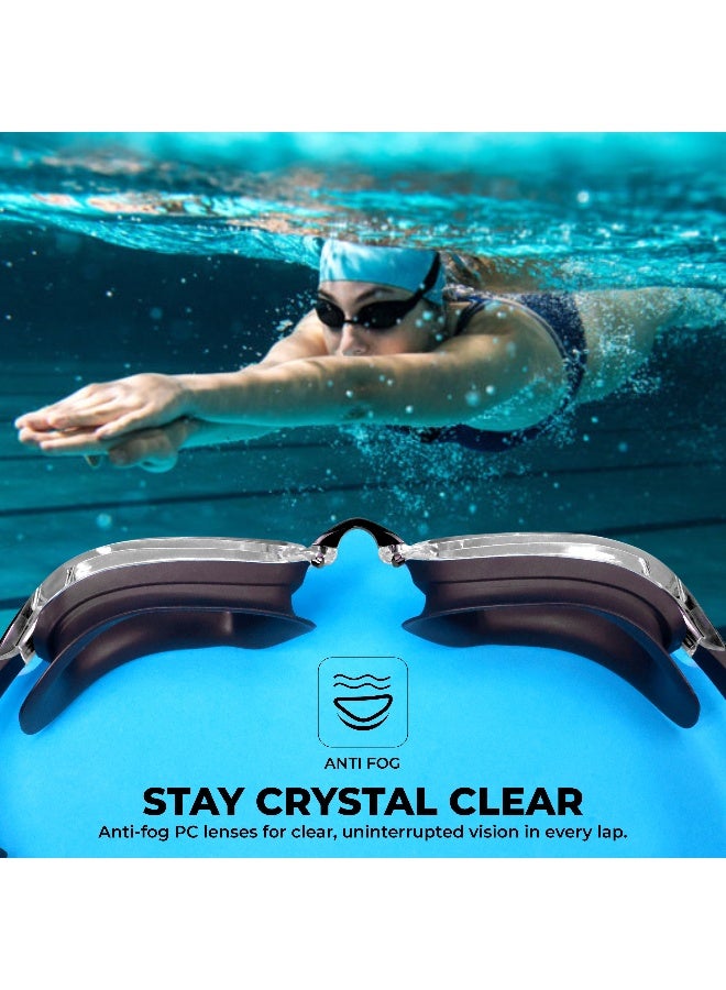 Nivia Viper 2.0 Swimming Goggles For Adults, Anti Fog Goggles for Men, Polycarbonate Smoke Glass, Silicon Strap, UV Protection, Comfort Fit, Training Swim Goggles For Men & Women - Black (Clear) - Image 2