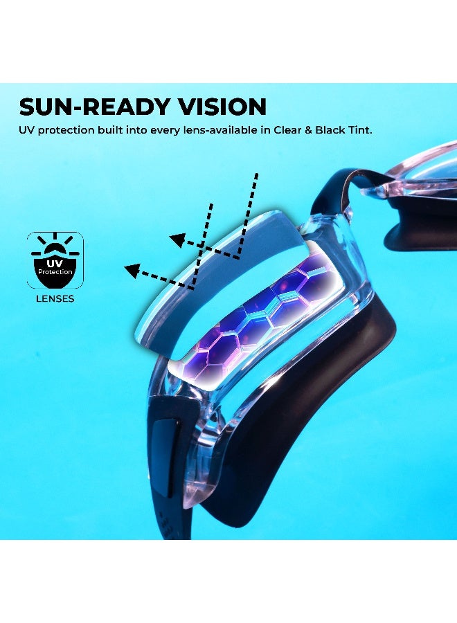 Nivia Viper 2.0 Swimming Goggles For Adults, Anti Fog Goggles for Men, Polycarbonate Smoke Glass, Silicon Strap, UV Protection, Comfort Fit, Training Swim Goggles For Men & Women - Black (Clear) - Image 4