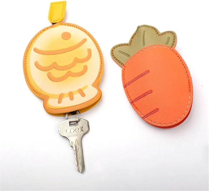 pureza 2pc Creative Cartoon Car Key Holder-Large Capacity Drawstring PU Leather Key Case for Electric Vehicles and Daily Use - Image 5